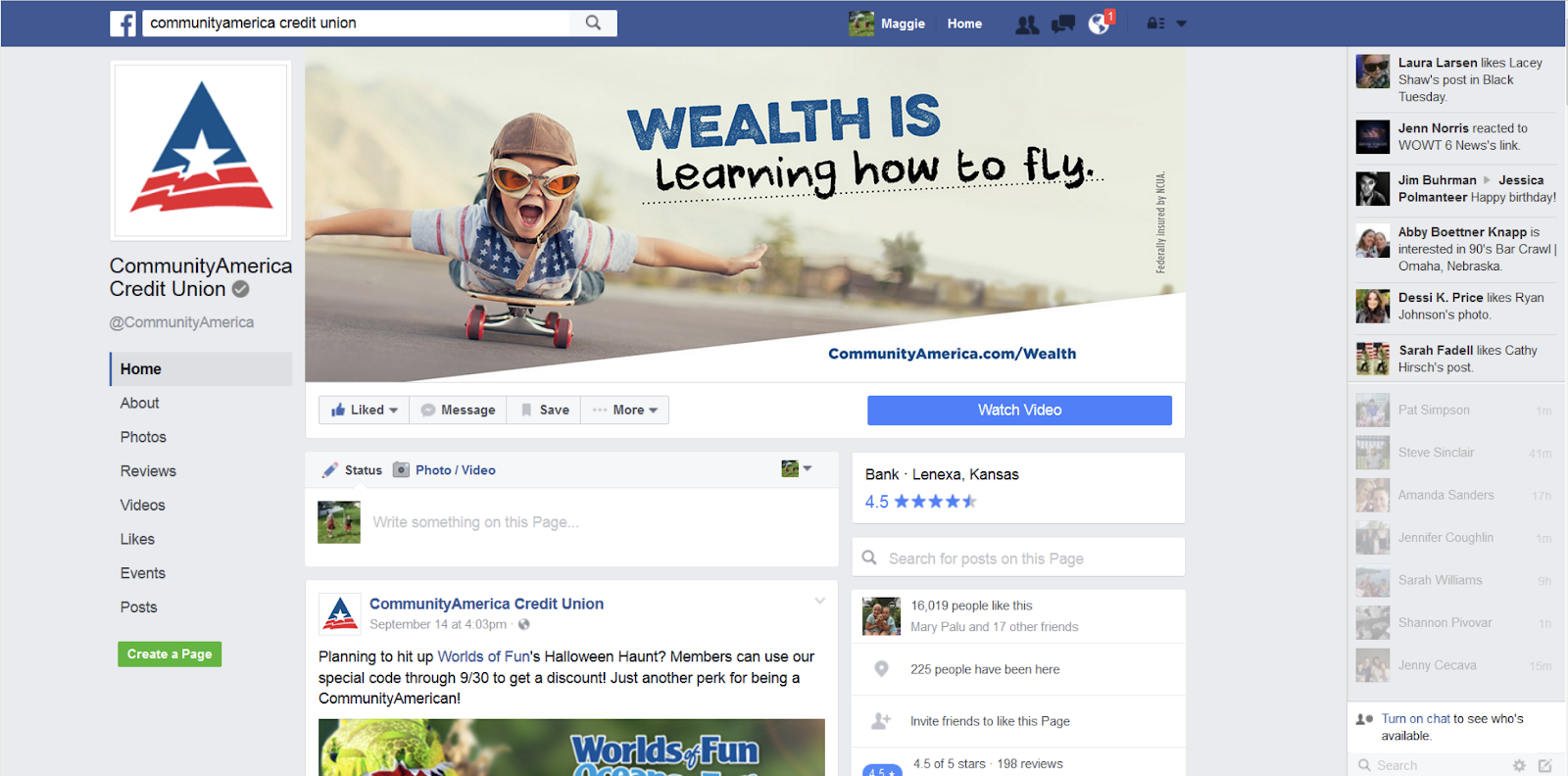 A screenshot of Community America's Facebook page A screenshot of Community America's Facebook page